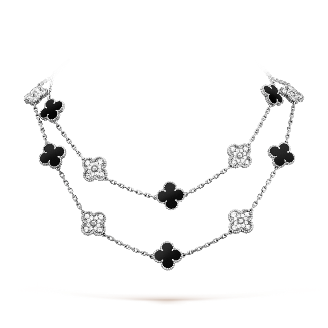[LUCKY LOVE]CLOVER 20 MOTIFS ONYX DIAMOND SILVER