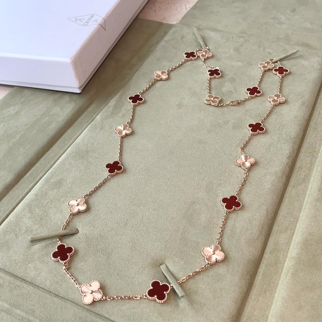[LUCKY LOVE]CLOVER 20 MOTIFS LASER CARNELIAN NECKLACE