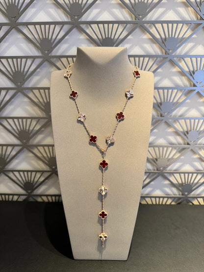 [LUCKY LOVE]CLOVER 20 MOTIFS LASER CARNELIAN NECKLACE
