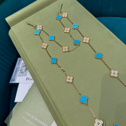 [LUCKY LOVE]CLOVER 20 MOTIFS TURQUOISE DIAMOND NECKLACE