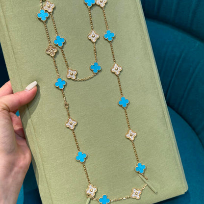 [LUCKY LOVE]CLOVER 20 MOTIFS TURQUOISE DIAMOND NECKLACE