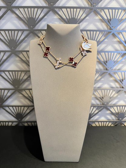 [LUCKY LOVE]CLOVER 20 MOTIFS LASER CARNELIAN NECKLACE