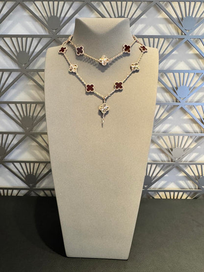[LUCKY LOVE]CLOVER 20 MOTIFS LASER CARNELIAN NECKLACE