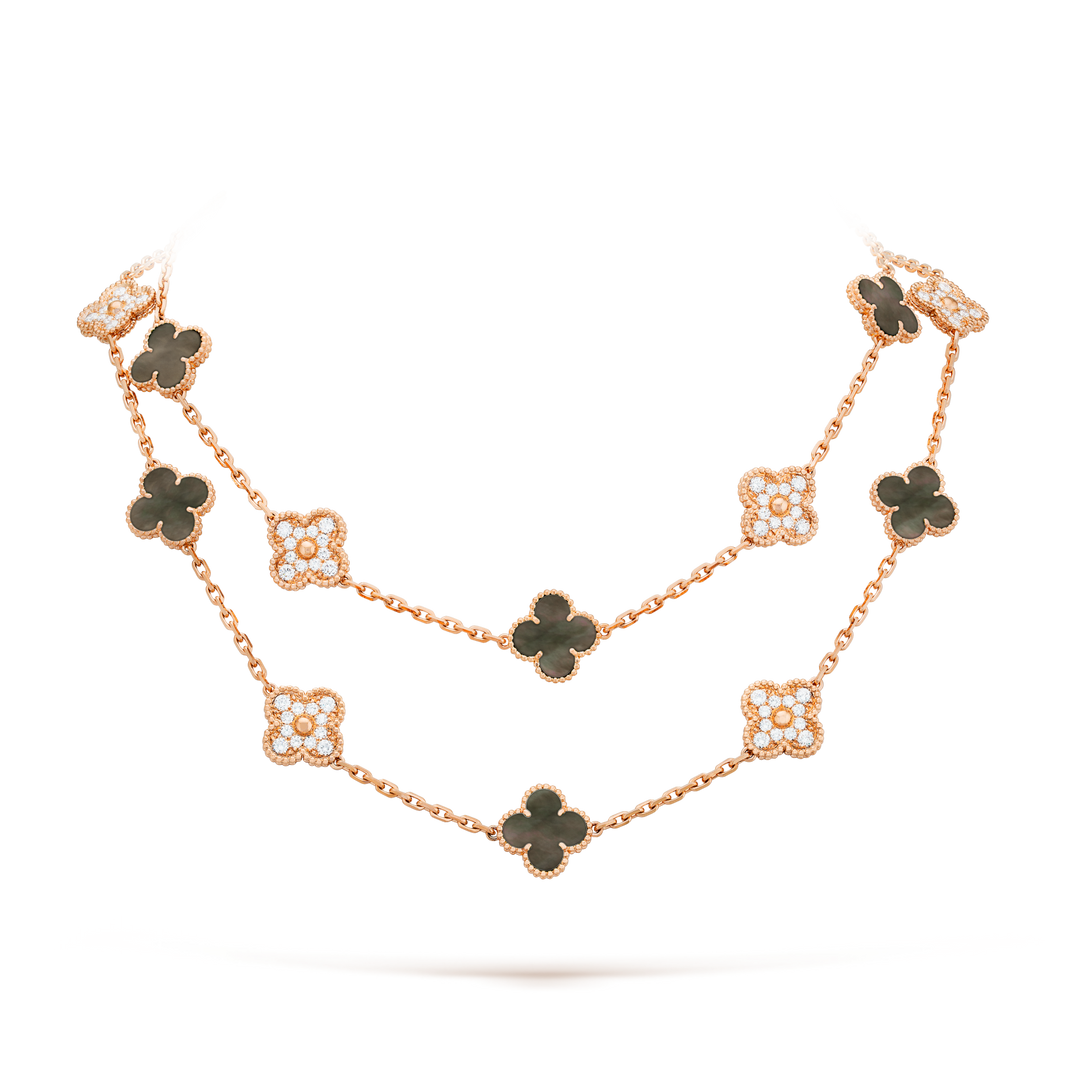 [LUCKY LOVE]CLOVER 20 MOTIFS DARK MOP DIAMOND  NECKLACE