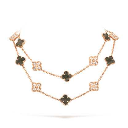 [LUCKY LOVE]CLOVER 20 MOTIFS DARK MOP DIAMOND  NECKLACE