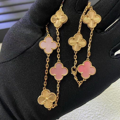 [LUCKY LOVE]CLOVER 10 MOTIFS  LASER PINK MOP NECKLACE