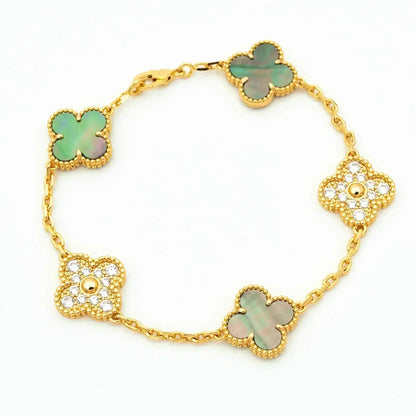 [LUCKY LOVE] CLOVER 5 MOTIF GRAY MOP BRACELET COLLECTION