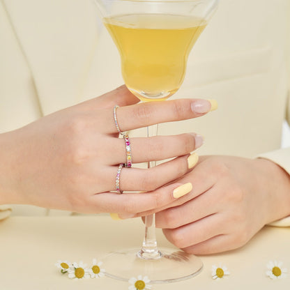 [LUCKY LOVE]Ornate Colorful Round Cut Tennis Ring