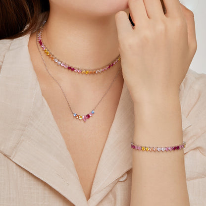 [LUCKY LOVE]Sparkling Colorful Full Heart Tennis Necklace