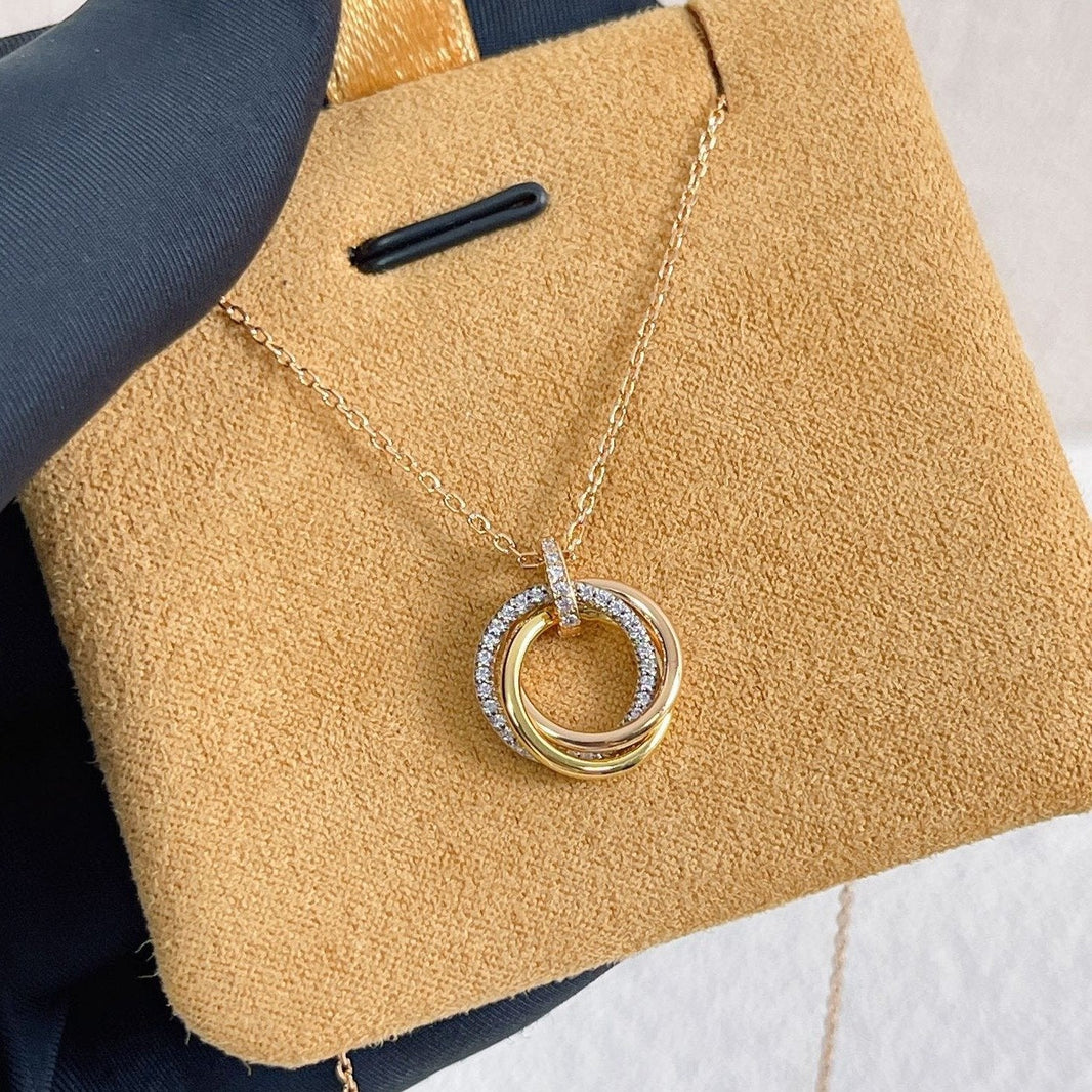 [LUCKY LOVE]TRINITY NECKLACE SILVER GOLD PINK GOLD DIAMONDS
