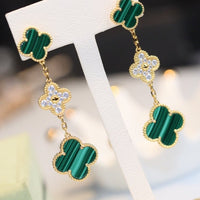 [LUCKY LOVE]CLOVER EARRINGS GOLD MALACHITE DIAMOND 3 MOTIF