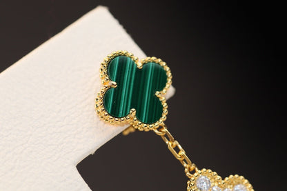 [LUCKY LOVE]CLOVER EARRINGS GOLD MALACHITE DIAMOND 3 MOTIF
