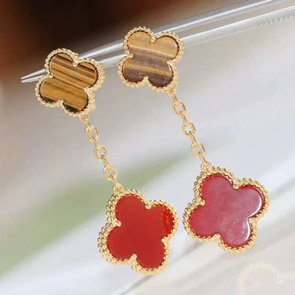 [LUCKY LOVE]CLOVER  2 MOTIF  TIGER EYE CARNELIAN EARRINGS