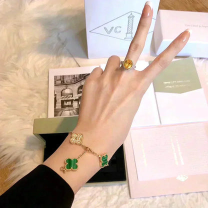 [LUCKY LOVE]CLOVER  5 MOTIF MALACHITE DIAMOND BRACELET