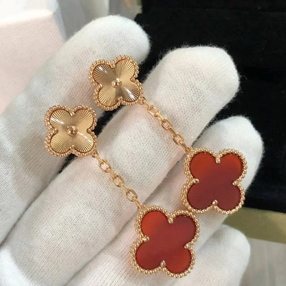 [LUCKY LOVE]CLOVER 2 MOTIF  LASER CARNELIAN EARRINGS