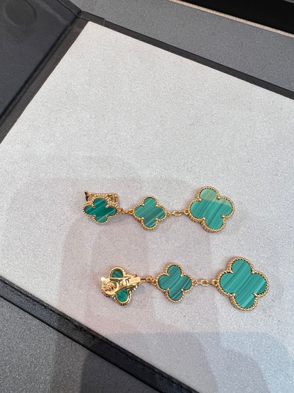 [LUCKY LOVE]CLOVER MALACHITE 3 MOTIFS GOLD