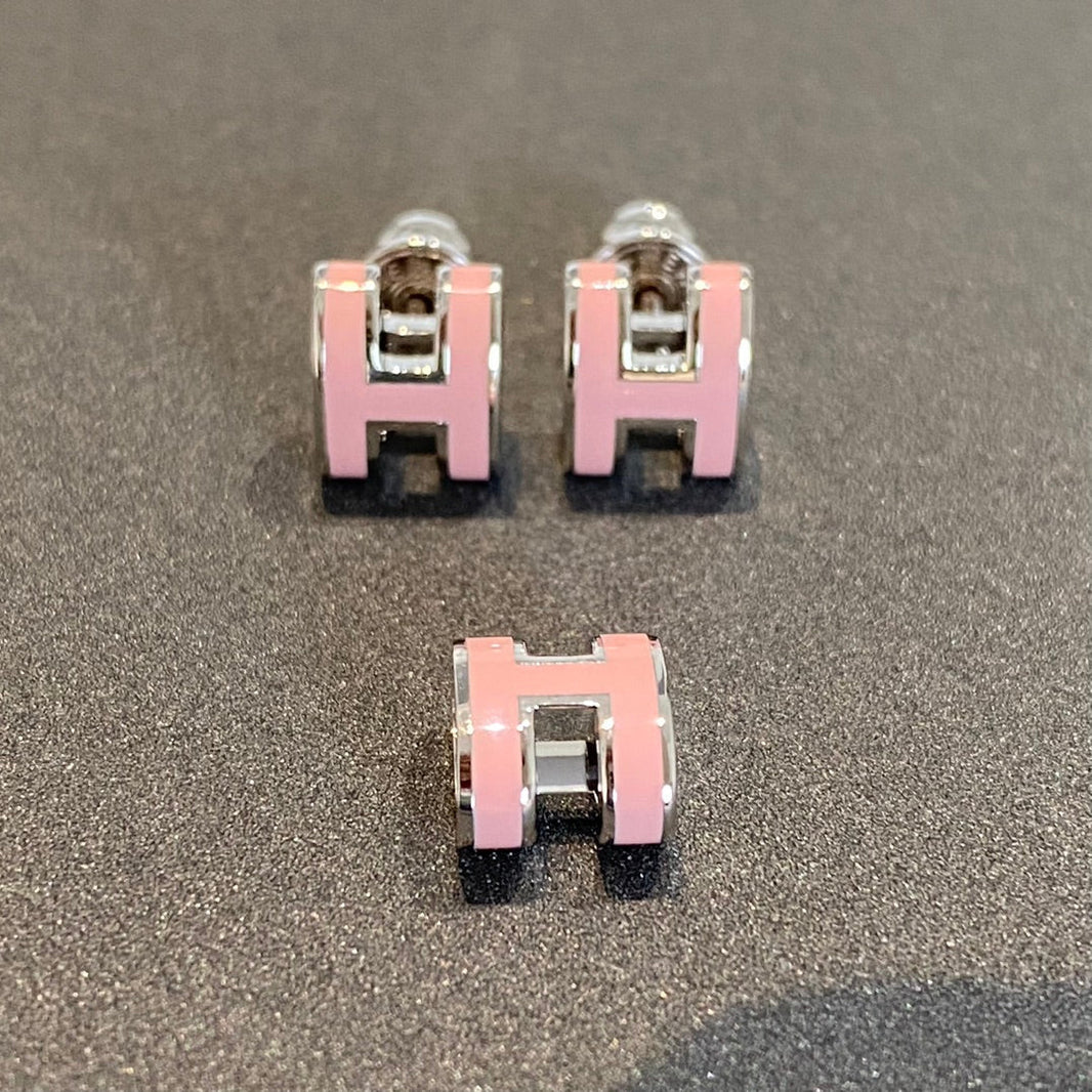 [LUCKY LOVE]MINI POP H SILVER EARRINGS PINK