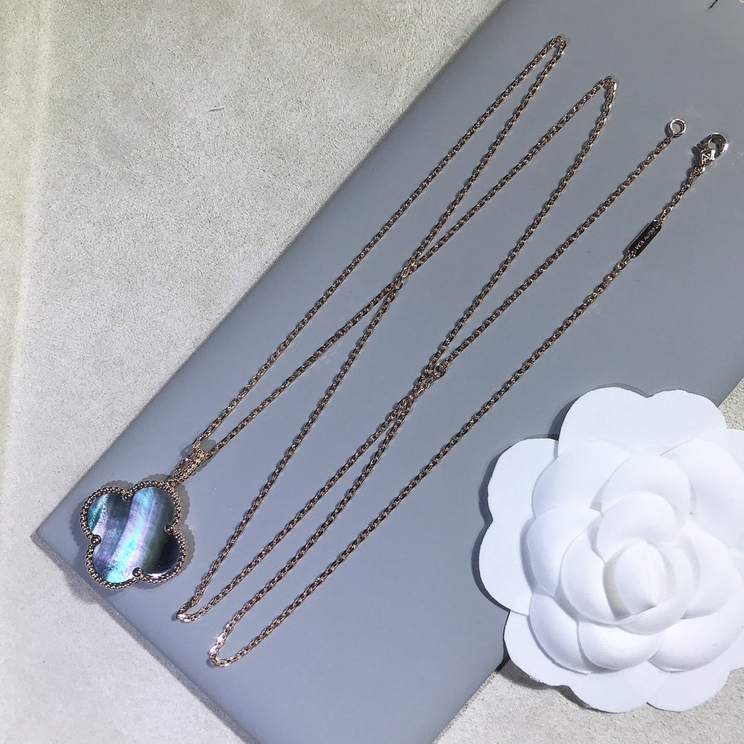 [LUCKY LOVE]CLOVER 25MM GOLD DARK MOP BIG CLOVER NECKLACE