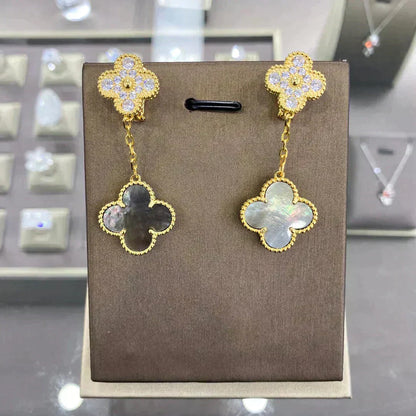 [LUCKY LOVE]CLOVER  2 MOTIFS  DIAMOND  EARRINGS (MULTIPLE CHOICESç´