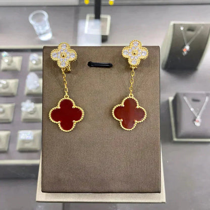 [LUCKY LOVE]CLOVER  2 MOTIFS  DIAMOND  EARRINGS (MULTIPLE CHOICESç´