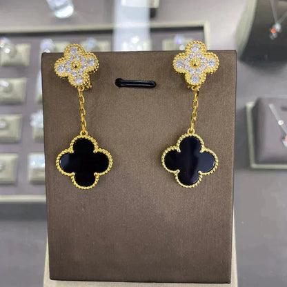 [LUCKY LOVE]CLOVER  2 MOTIFS  DIAMOND  EARRINGS (MULTIPLE CHOICESç´