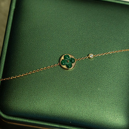 [LUCKY LOVE]SUN MALACHITE 1 DIAMOND PINK GOLD BRACELET