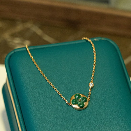 [LUCKY LOVE]SUN MALACHITE 1 DIAMOND PINK GOLD BRACELET