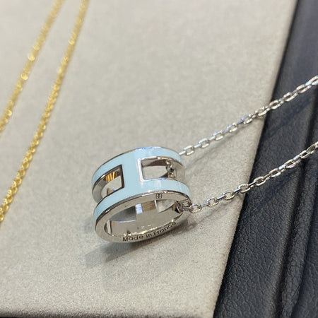 [LUCKY LOVE]POP H LIGHT BLUE NECKLACE