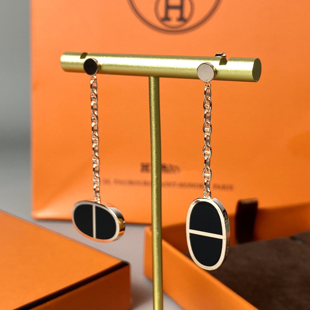 [LUCKY LOVE]CHAINE VERSO BLACK CERAMIC EARRINGS