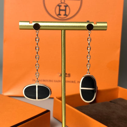 [LUCKY LOVE]CHAINE VERSO BLACK CERAMIC EARRINGS