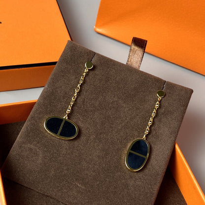 [LUCKY LOVE]CHAINE VERSO BLACK CERAMIC EARRINGS