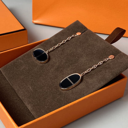 [LUCKY LOVE]CHAINE VERSO BLACK CERAMIC EARRINGS