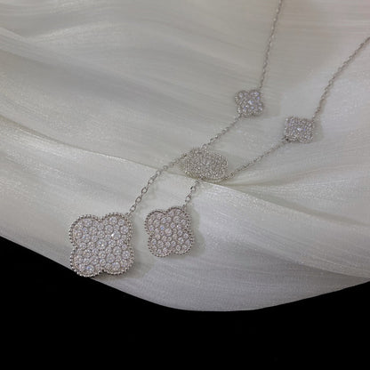 [LUCKY LOVE]CLOVER 5 MOTIFS SILVER DIAMONDS NECKLACE