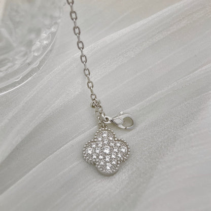 [LUCKY LOVE]CLOVER 5 MOTIFS SILVER DIAMONDS NECKLACE