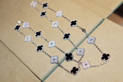 [LUCKY LOVE]CLOVER 20 MOTIFS ONYX DIAMOND SILVER