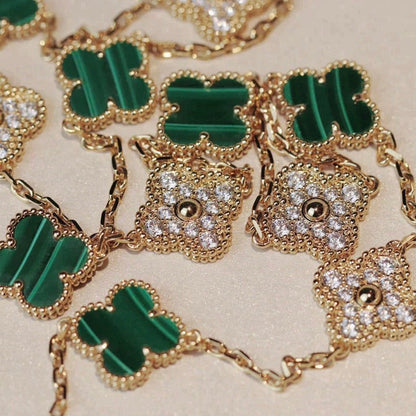 [LUCKY LOVE]CLOVER 20 MOTIFS MALACHITE DIAMOND NECKLACE