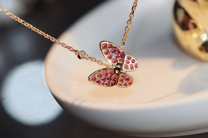[LUCKY LOVE]BUTTERFLY RED DIAMOND ROSE GOLD NECKLACE