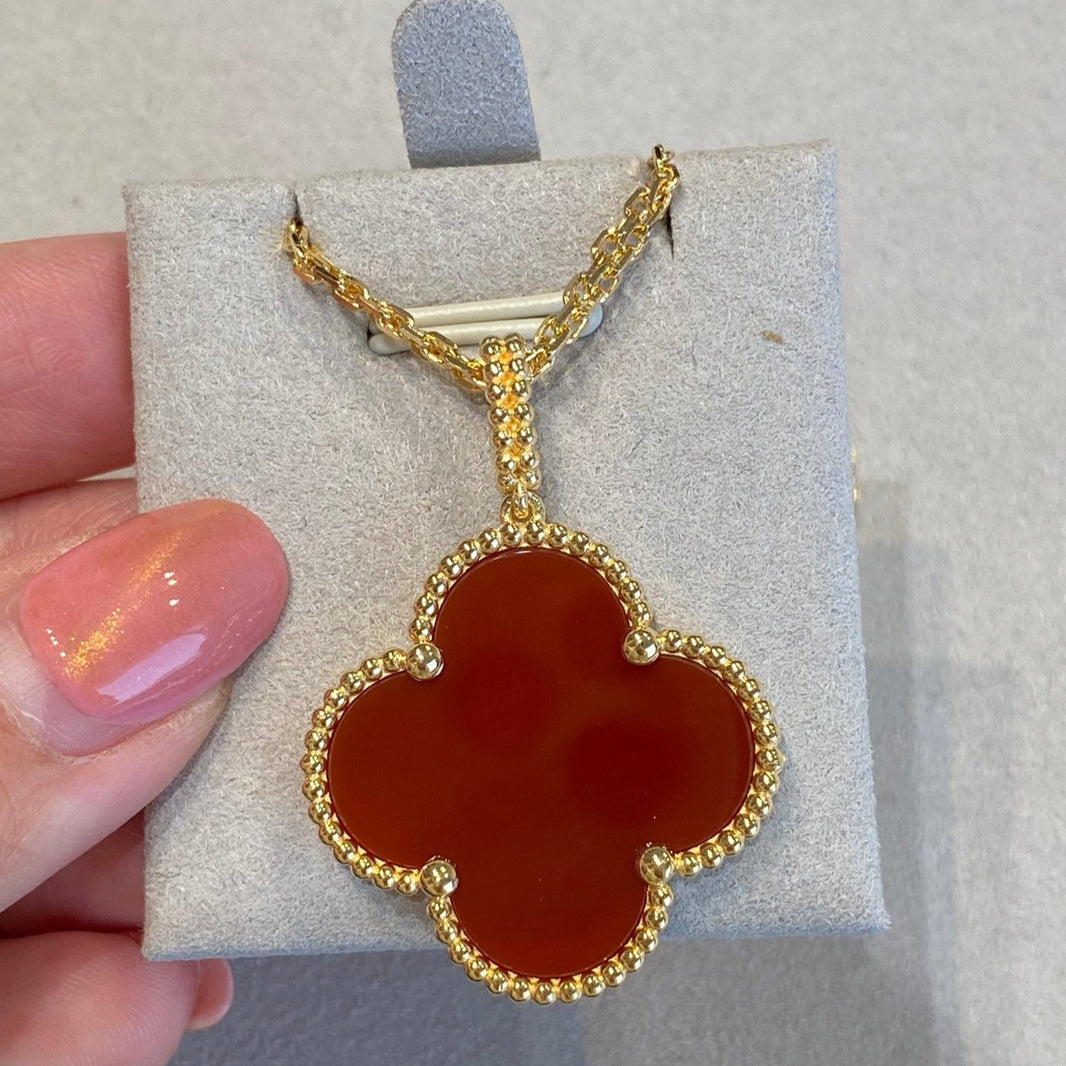 [LUCKY LOVE]CLOVER 25MM NECKLACE GOLD CARNELIAN