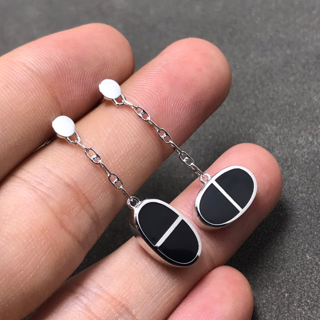 [LUCKY LOVE]CHAINE VERSO BLACK CERAMIC SILVER EARRINGS