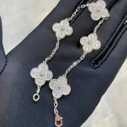 [LUCKY LOVE] CLOVER 5 MOTIF FULL DIAMOND BRACELET COLLECTION
