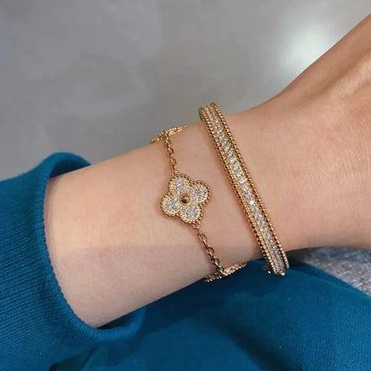 [LUCKY LOVE] CLOVER 5 MOTIF FULL DIAMOND BRACELET COLLECTION