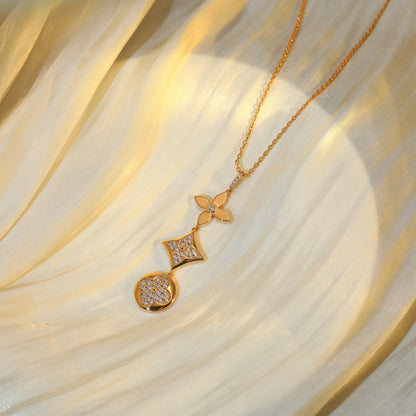 [LUCKY LOVE]STAR AND SUN DIAMOND PINK GOLD NECKLACE