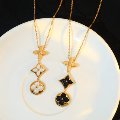 [LUCKY LOVE]STAR AND SUN ONYX PINK GOLD NECKLACE