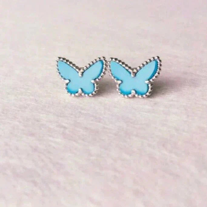 [LUCKY LOVE]BUTTERFLY TURQUOISE EARRINGS SILVER