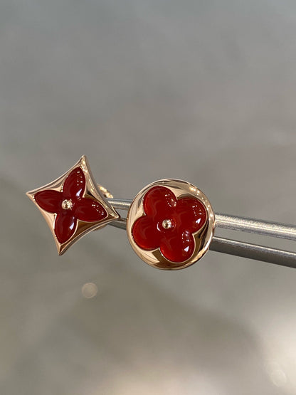 [LUCKY LOVE]STAR AND SUN PINK GOLD CARNELIAN STUD EARRINGS