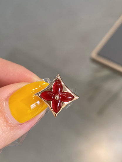 [LUCKY LOVE]STAR AND SUN PINK GOLD CARNELIAN STUD EARRINGS