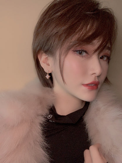 [LUCKY LOVE]DOUBLE STAR PINK GOLD MOP DROP EARRINGS