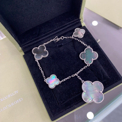 [LUCKY LOVE]CLOVER 5 MOTIFS SIVLER DARK MOP BRACELET