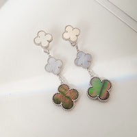 [LUCKY LOVE]CLOVER 3 MOTIFS CHALCEDONY DARK MOP SILVER EARRINGS