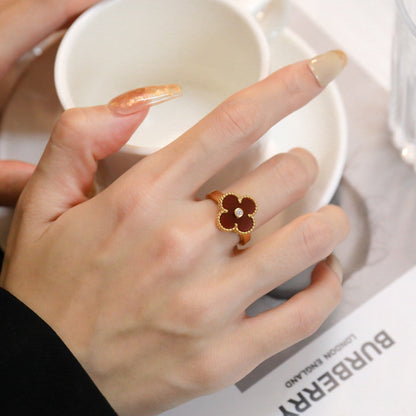[LUCKY LOVE]CLOVER CARNELIAN RING ROSE GOLD DIAMOND